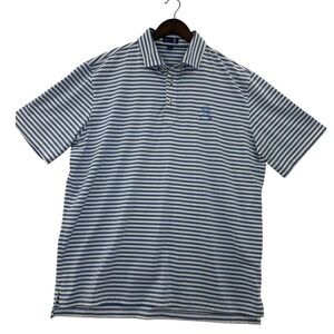 Stitch Golf Polo Shirt Mens L Blue White Striped Excellent Performance Stretch